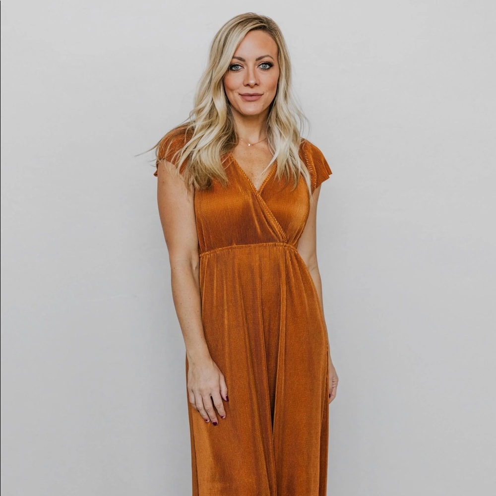 Athena Saffron pleated maxi dress